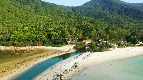 Aerial top view abstract of beautiful sea view beach holiday by blue lagoon with white sandy backgro