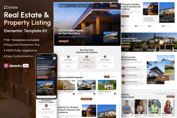 Estatia – Real Estate & Property Listing Elementor Pro Pro Template Kit