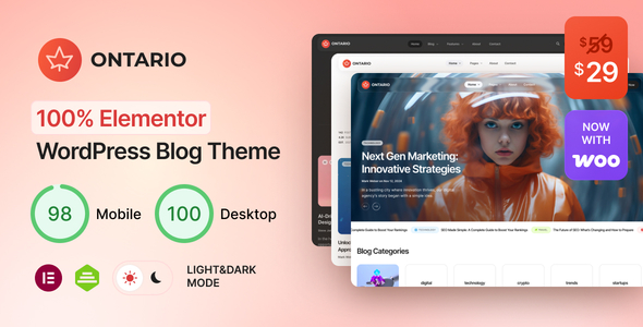 Ontario - 100% Elementor Blog WordPress Theme