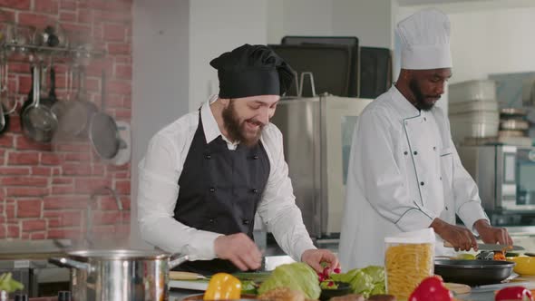 POV of Man Hosting Cooking Show Vlog in Restaurant Kitchen