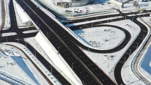 Top View of the Winter Independence Avenue in Minsk