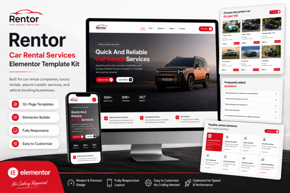 Rentor - Car Rental & Booking Elementor Template Kit