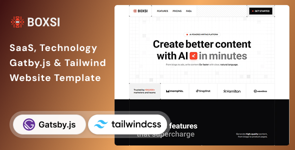 Boxsi - AI Agency, SaaS, Technology Gatsby.js & Tailwind CSS 4 Website Template