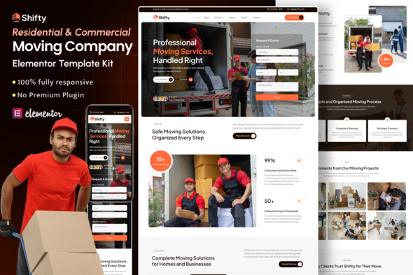Shifty – Residential & Commercial Moving Elementor Template Kit