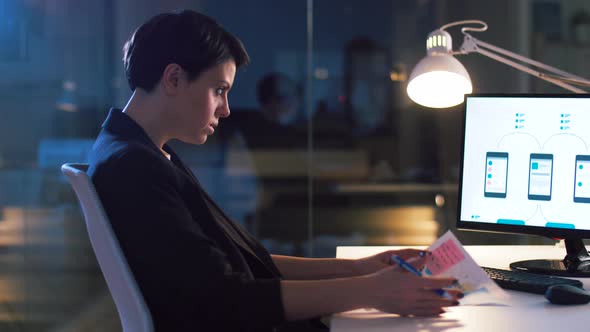 Ui Designer Working on Interface at Night Office 24