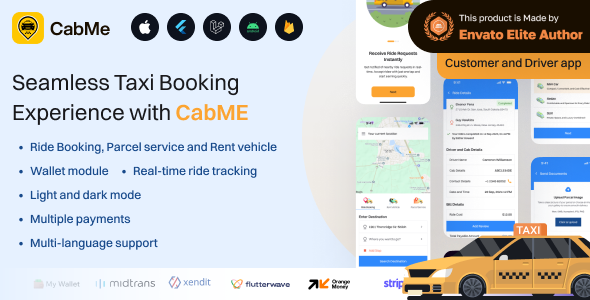 CabME – Uber Clone | Taxi Booking & Parcel Delivery Flutter App Solution