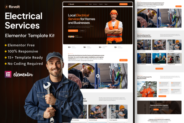 Fixvolt – Electrical Services & Electrician Elementor Template Kit