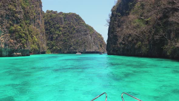 First-person View of a Boat in a Colorful Thai on a Meadow in Phi Phi