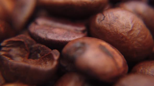 Macro Shot Over Roasted Coffee Beans  Great Blurry Background