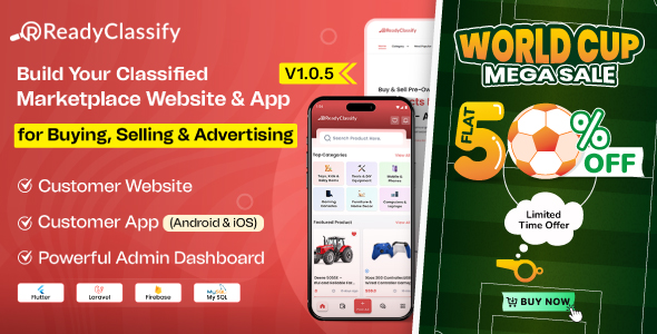 Ready Classify -  Complete eClassify Marketplace Mobile App Website With Admin Panel