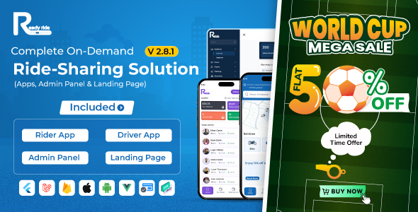 ReadyRide – Complete Ride Sharing Rider & Driver Mobile Apps with Web Admin Panel  | RiderShare App