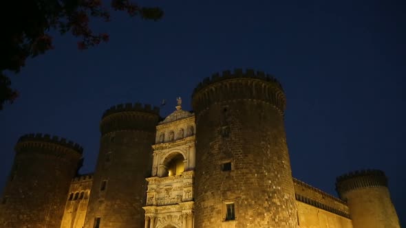 Panoramic View of Medieval Castel Nuovo in The Evening, Attractions in Naples