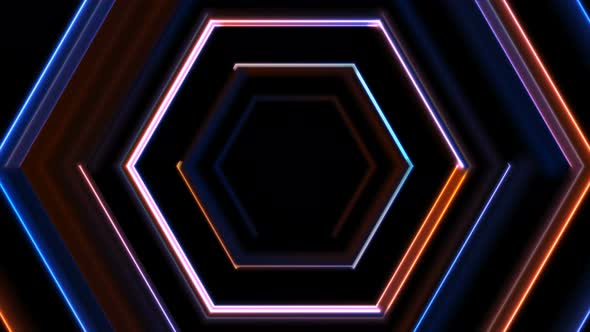 Blue And Orange Glowing Neon Hexagons