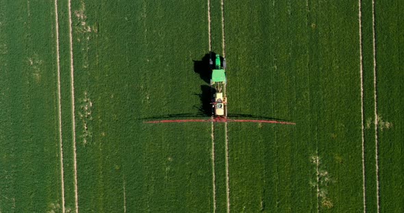 Tractor Spraying Pesticides on Wheat Field