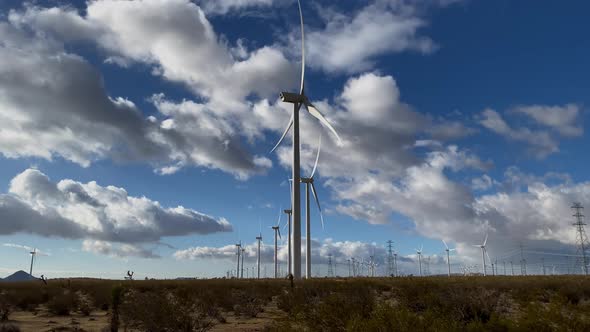 Driving past massive wind turbines in the California desert