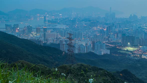Day To Night Transition From Fei Ngo Shan Kowloon Peak Night Timelapse Hong Kong Cityscape Skyline