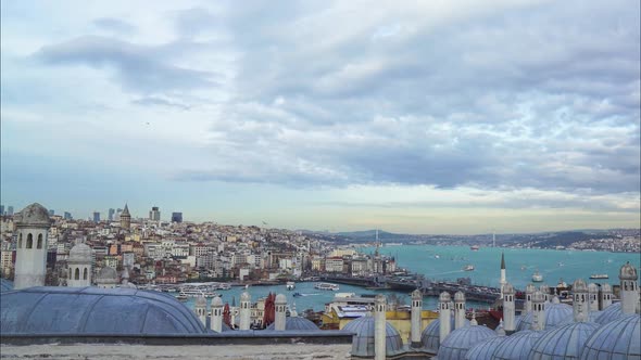 Golden Horn, Istanbul Bosphorus and Historical Peninsula. Zoom in Time Lapse.