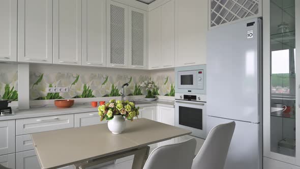 White Moden Classic Kitchen with Dining Table