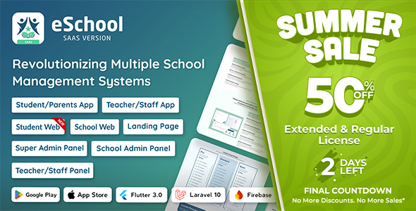 eSchool SaaS - School Management System with Student/Parent Flutter App, Student Web, Laravel Panel