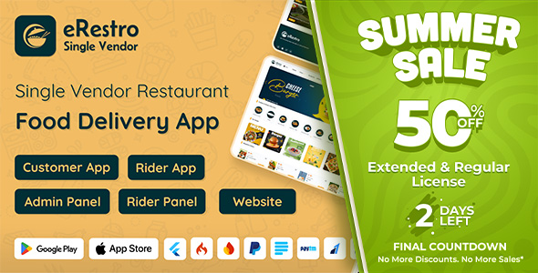 eRestro - Single Vendor Multi Branch Restaurant App | Food Ordering Flutter App with Admin Panel