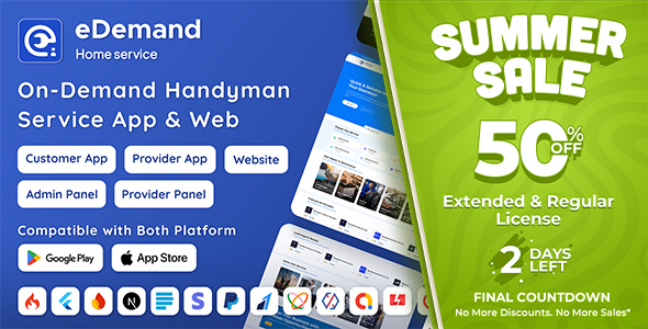 eDemand - Multi Vendor On-Demand Handyman Service App with Flutter & Web Version with PWA Support