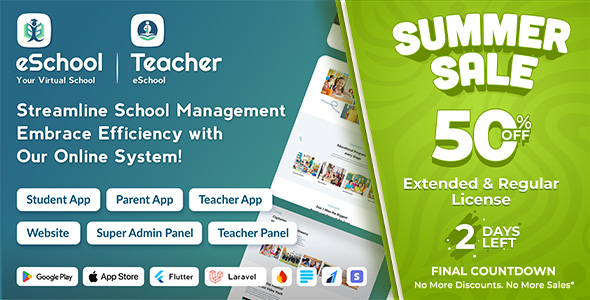 eSchool - School Management System with Student | Parents | Teacher Flutter App | Laravel Admin