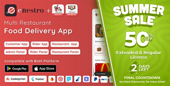 eRestro - Multi Restaurant Flutter App | Food Ordering App with Admin Panel & Restaurant Panel
