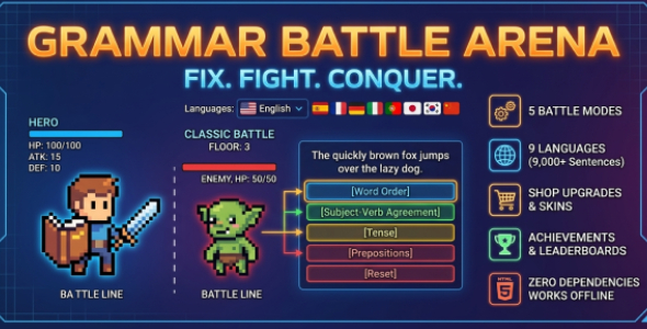 Grammar Battle Arena | Html5 Game