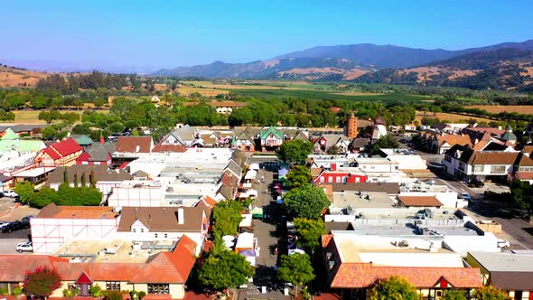 Flying over the cute Danish town of Solvang Ca