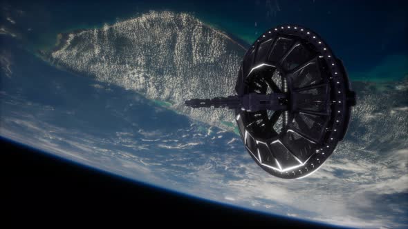 Futuristic Space Satellite Orbiting the Earth