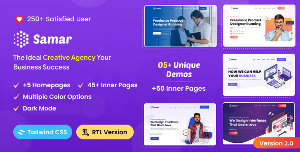 Samar - Tailwind CSS Creative Agency Template + RTL