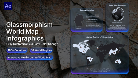 Glassmorphism World Map Infographics