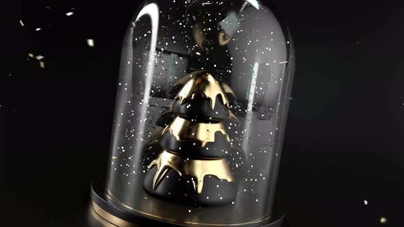 Modern Glass Dome With Black And Golden Christmas Tree