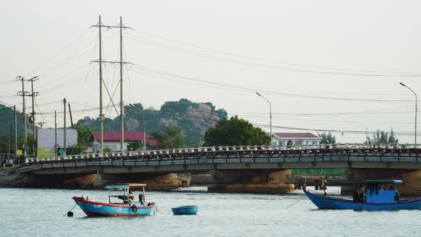 Cai Rang bridge with floating markets Can Tho sunrise view of the Mekong river transport South Vietn