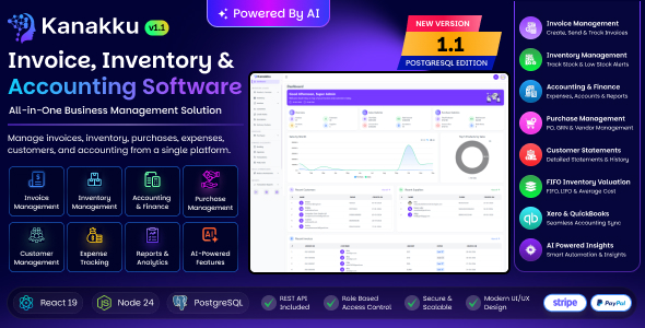 Kanakku - Invoice, Inventory & Accounting Management Software  (React + Node.js)