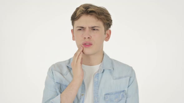 Young Man Having Toothache Cavity on White Background