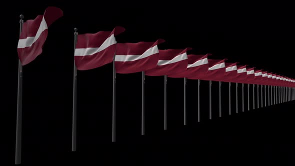 Row Of Latvia Flags With Alpha 4K