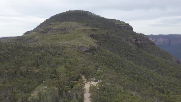 Drone aerial footage of Mount Banks in the Explorers Range in The Blue Mountains in Australia