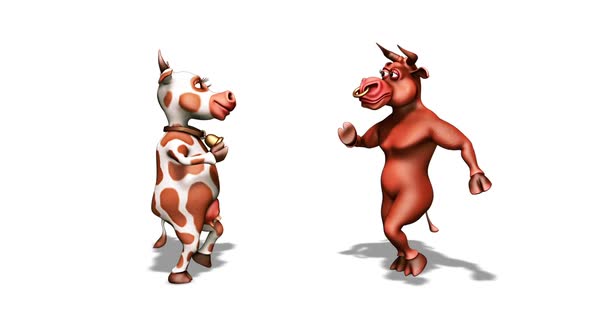 Cartoon Bull with Cow Dance 3D Loop 10 Sec