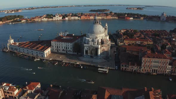 Aerial Panoramic Cityscape of Venice with Santa Maria Della Salute Church