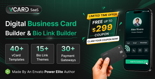 vCard SaaS - Digital Business Card Builder - Bio Links Builder