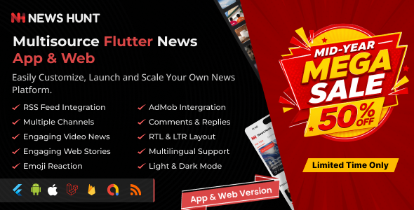 News Hunt - Flutter News app for Android and iOS with Laravel Admin Panel
