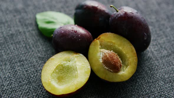 Delicious Juicy Plums on Napkin