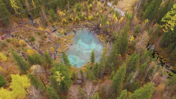 Geyser Blue Lake Yellow Trees