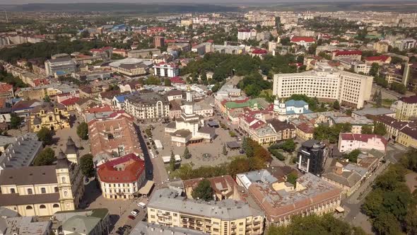 Aerial View of Historic Center in IvanoFrankivsk City Ukraine