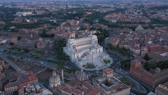 Aerial view of Republic square in Rome downtown at dusk, Italy.