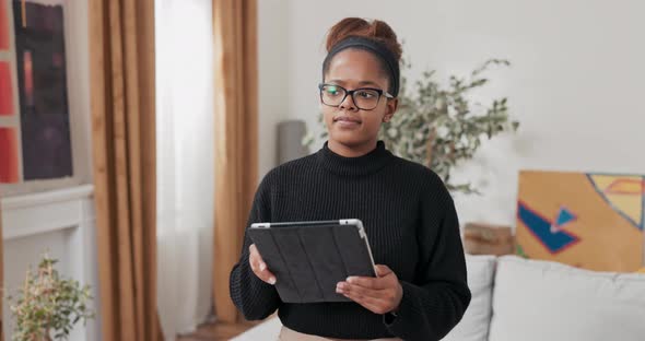 A Young Girl Orders Furniture for New Apartment Online Decorates House After Moving in Looks for