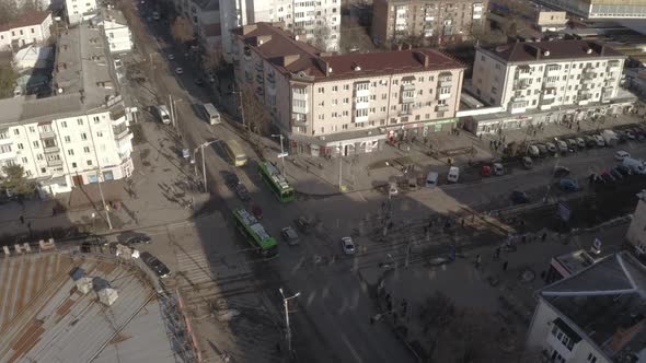 Top View Of Urban Traffic At The Intersection Of Roads