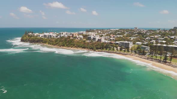 Aerial panoramic images of Dicky Beach, Caloundra, Australia