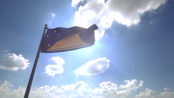 Tokelau Flag (New Zealand) on a Flagpole V4
